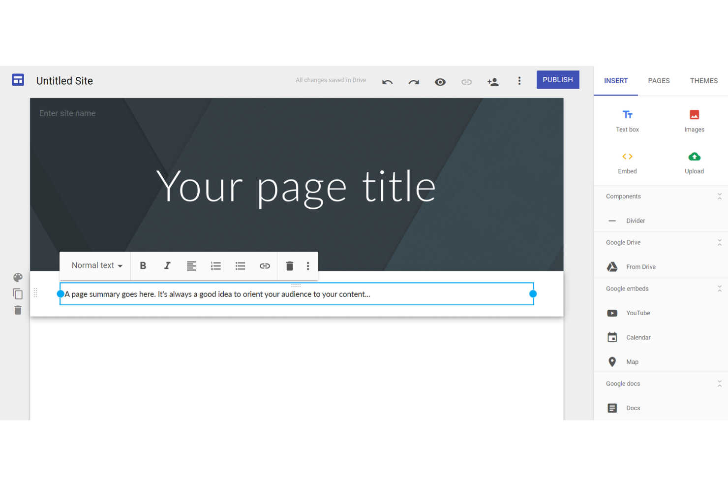 Google Sites screenshot - 10 Strumenti Gratuiti per Creare Landing Page nel 2026