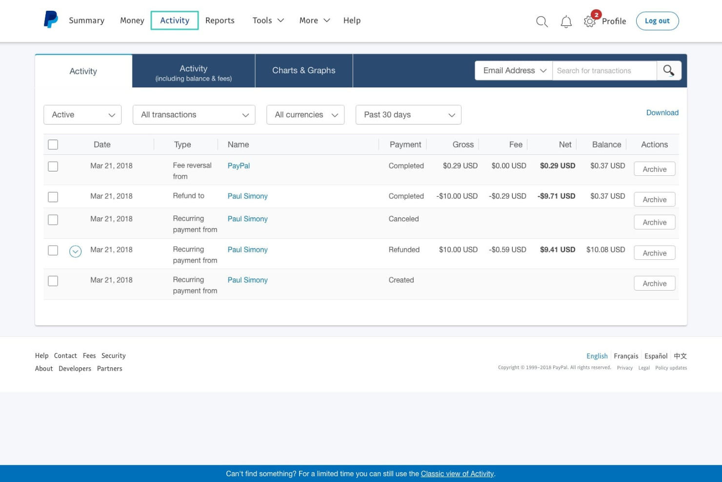 PayPal screenshot - 10 Soluzioni di Pagamento Retail Scelte per il 2026