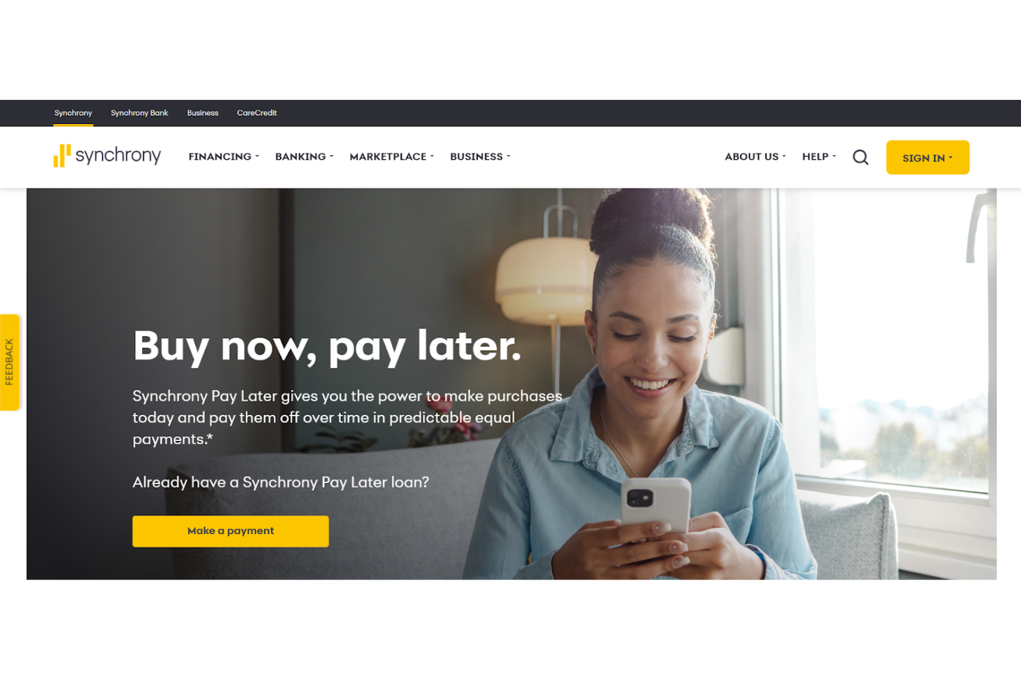 Synchrony screenshot - 14 alternativas a Affirm seleccionadas para 2026
