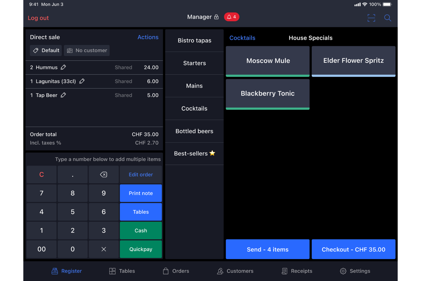 Lightspeed screenshot - 10 Software POS per Bar da Scegliere nel 2026