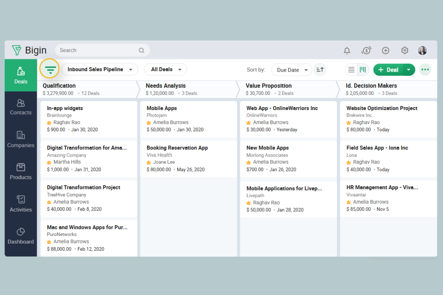 Bigin screenshot - 10 Mejores Soluciones CRM para el Comercio Minorista en 2026