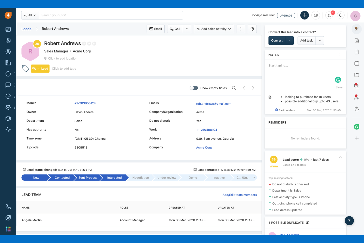 Freshsales screenshot - 10 Mejores Soluciones CRM para el Comercio Minorista en 2026