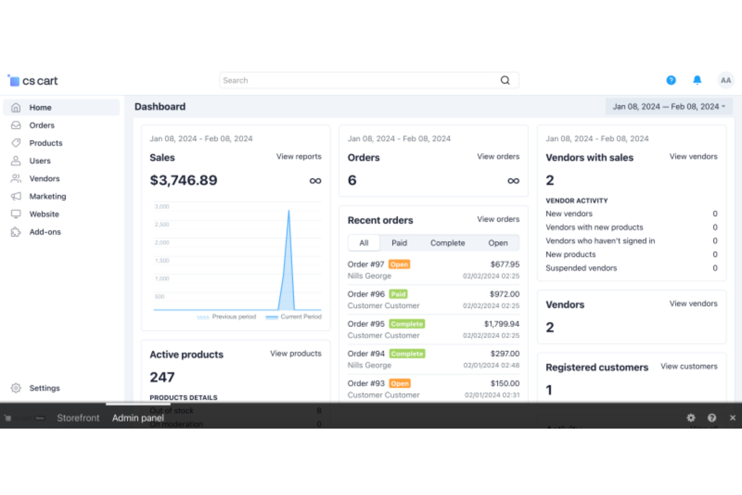 CS-Cart screenshot - I 10 migliori software per marketplace recensiti nel 2026