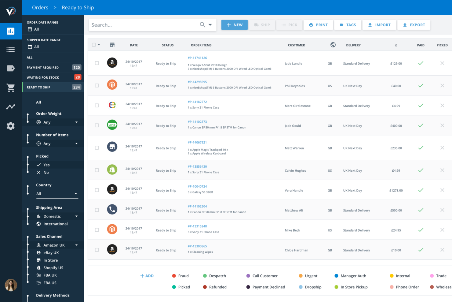 Veeqo screenshot - 10 Sistemas de Gestión de Almacenes para E-commerce en 2026