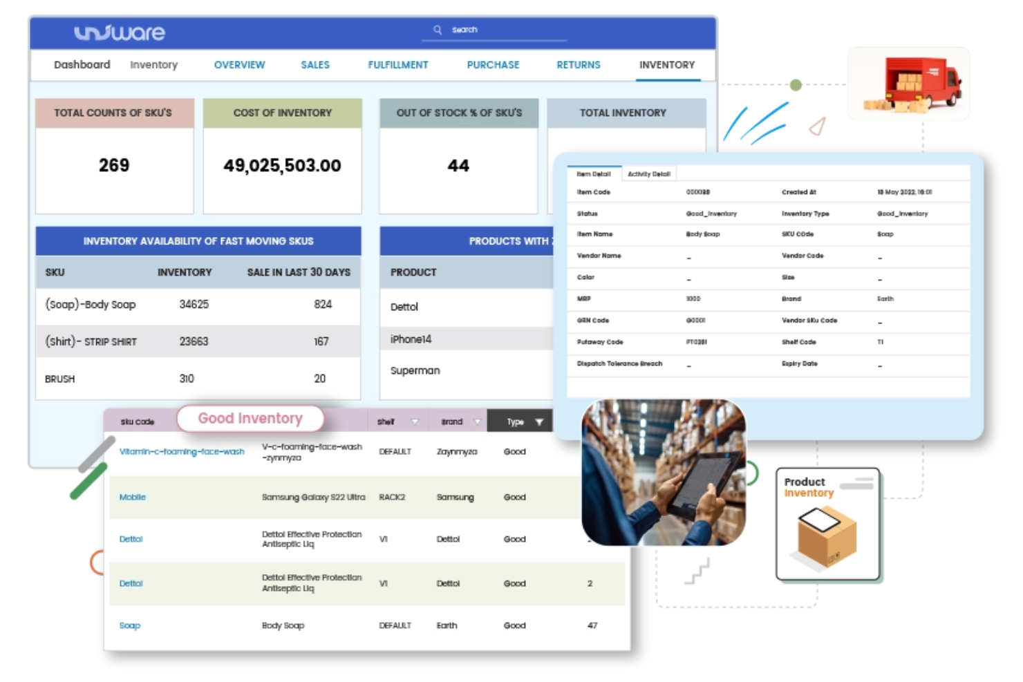 Unicommerce screenshot - 10 programas de gestión de inventario de Amazon elegidos para 2026