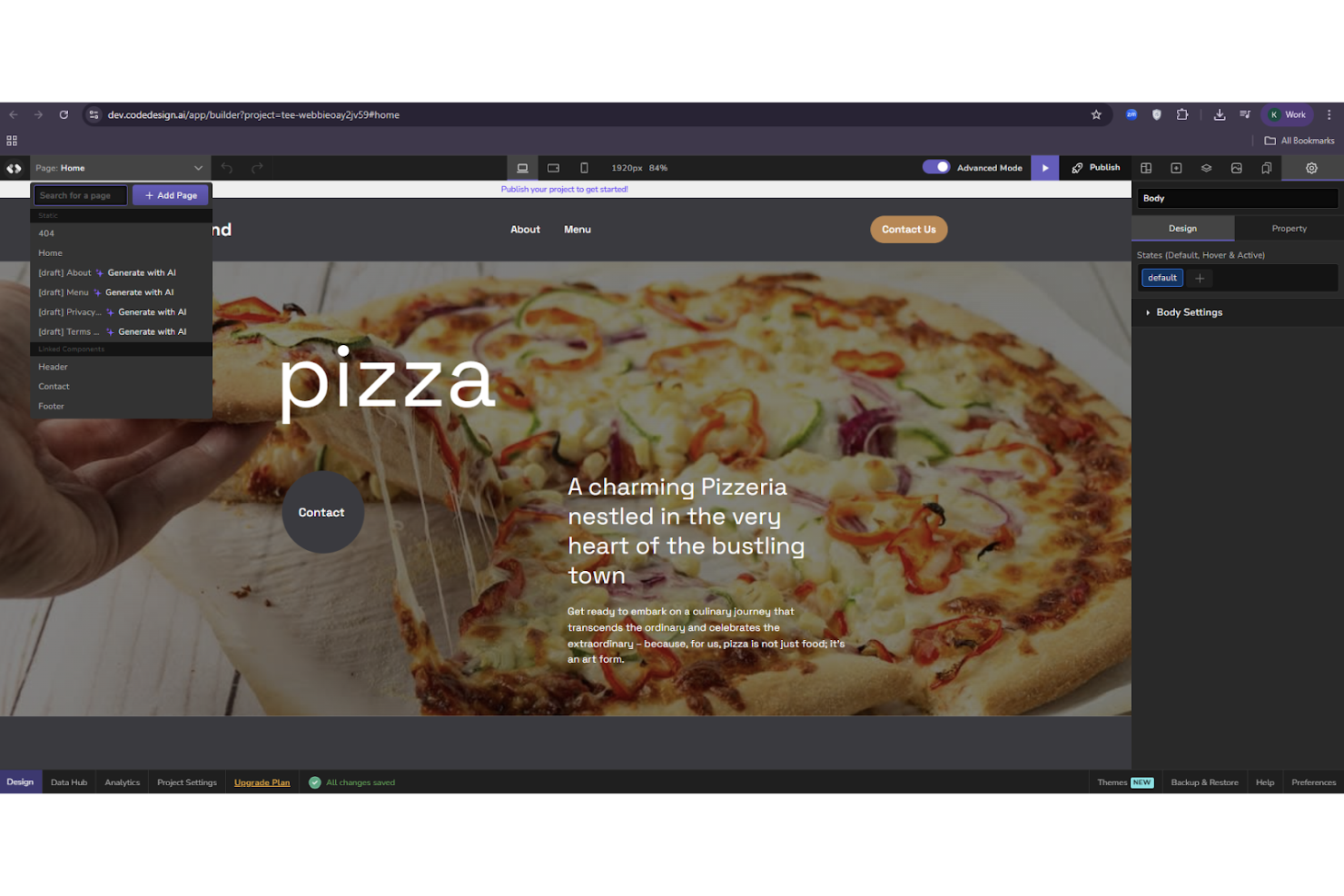 CodeDesign screenshot - 10 Mejores Creadores de Sitios Web de Comercio Electrónico con IA Gratis Revisados en 2026