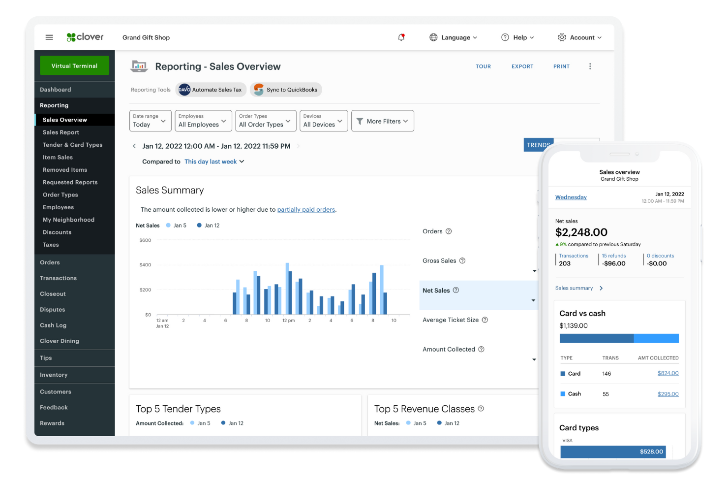 Clover screenshot - 10 Migliori Sistemi POS per Fiori Valutati nel 2026