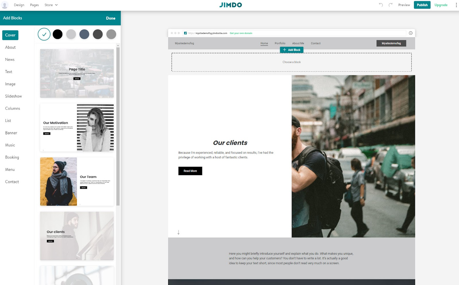 Jimdo screenshot - Las 10 Mejores Alternativas a Ecwid, Clasificadas y Analizadas para 2026