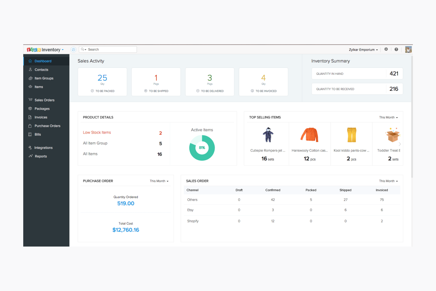 Zoho Inventory screenshot - I 10 Migliori Software di Gestione dell’Inventario Omnicanale del 2026