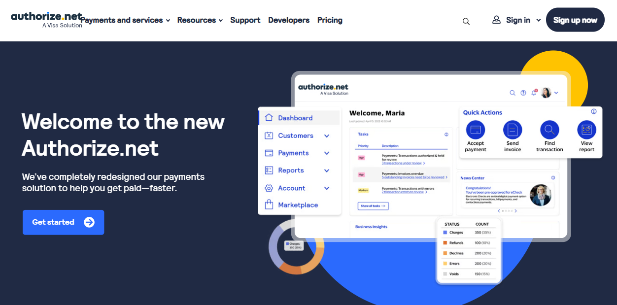 Authorize.net screenshot - 10 Servizi di Elaborazione Carte di Credito Più Economici per 2026