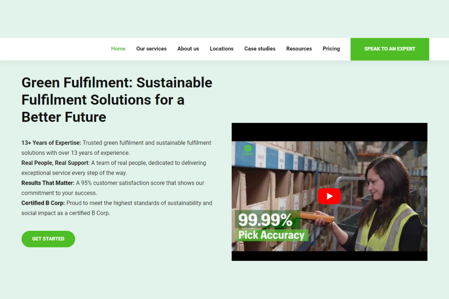 Green Fulfilment screenshot - 10 Mejores Servicios de Cumplimiento de Pedidos en el Reino Unido para Comercio Electrónico 2026