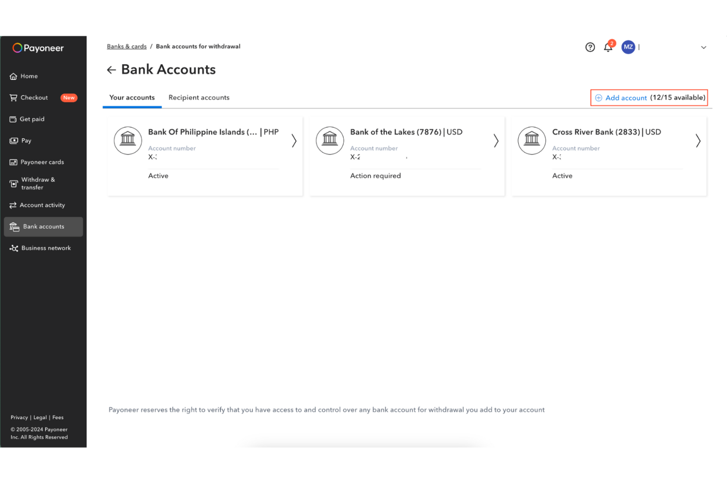 Payoneer screenshot - I 10 migliori software gratuiti per l’elaborazione dei pagamenti per il 2026