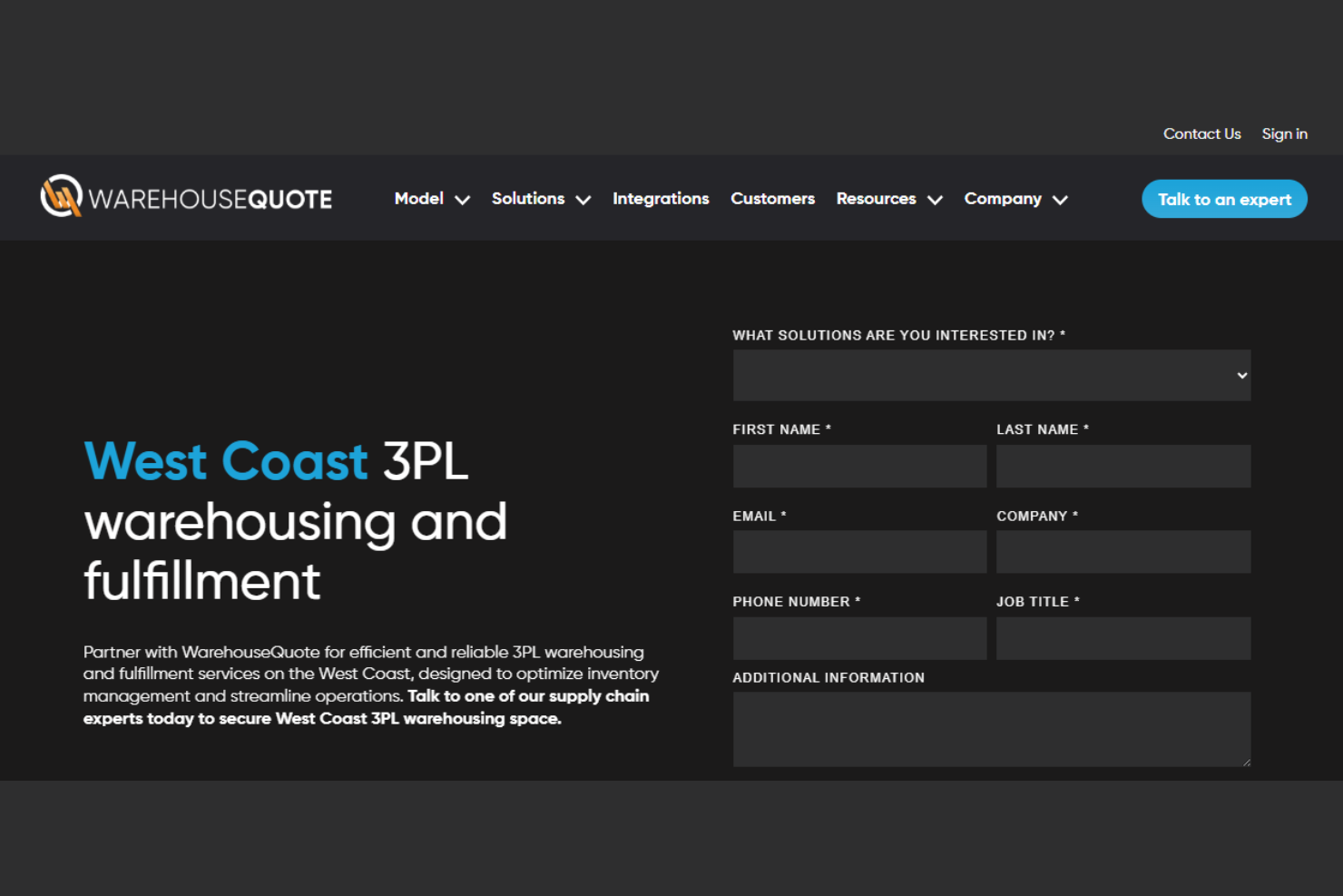 WarehouseQuote screenshot - 10 Mejores Servicios de Cumplimiento en la Costa Oeste para 2026