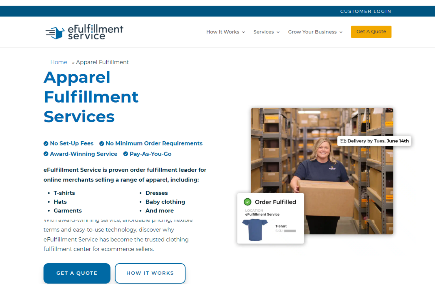 eFulfillment Service screenshot - 10 mejores empresas de cumplimiento para ropa en 2026