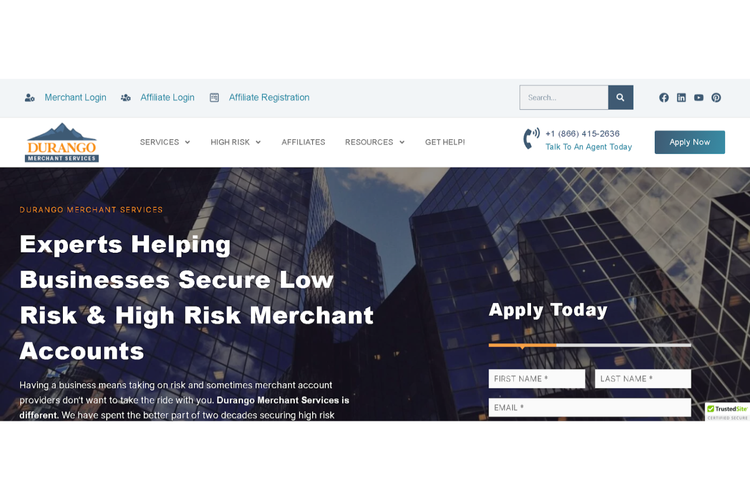 Durango Merchant Services screenshot - Le 10 Migliori Soluzioni per Conti Commercianti ad Alto Rischio per il 2026