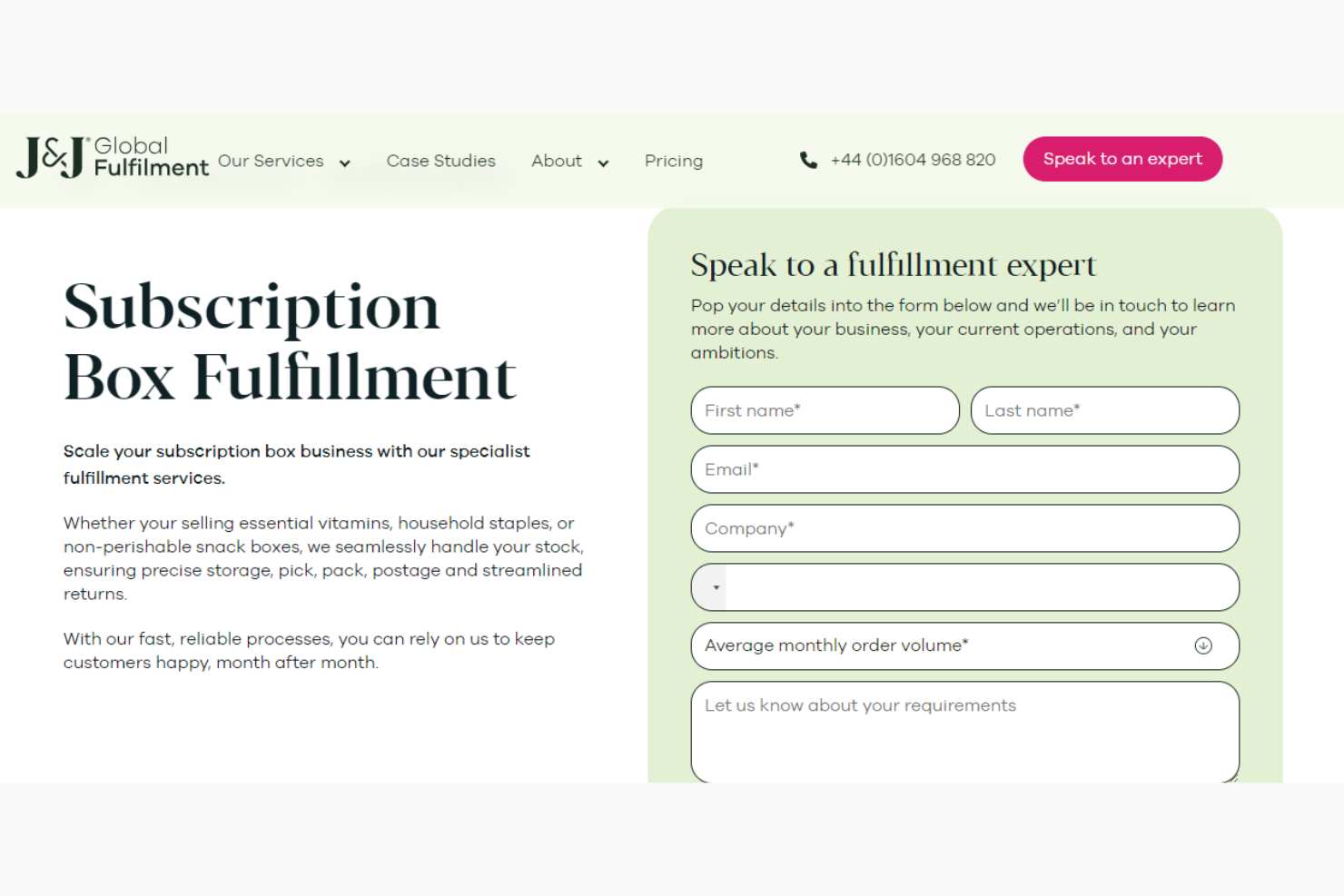 J&amp;J Global Fulfillment screenshot - 10 migliori servizi di gestione logistica per box in abbonamento per 2026