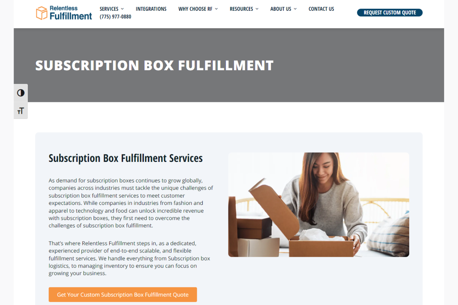 Relentless Fulfillment screenshot - 10 mejores servicios de gestión logística para cajas de suscripción para 2026