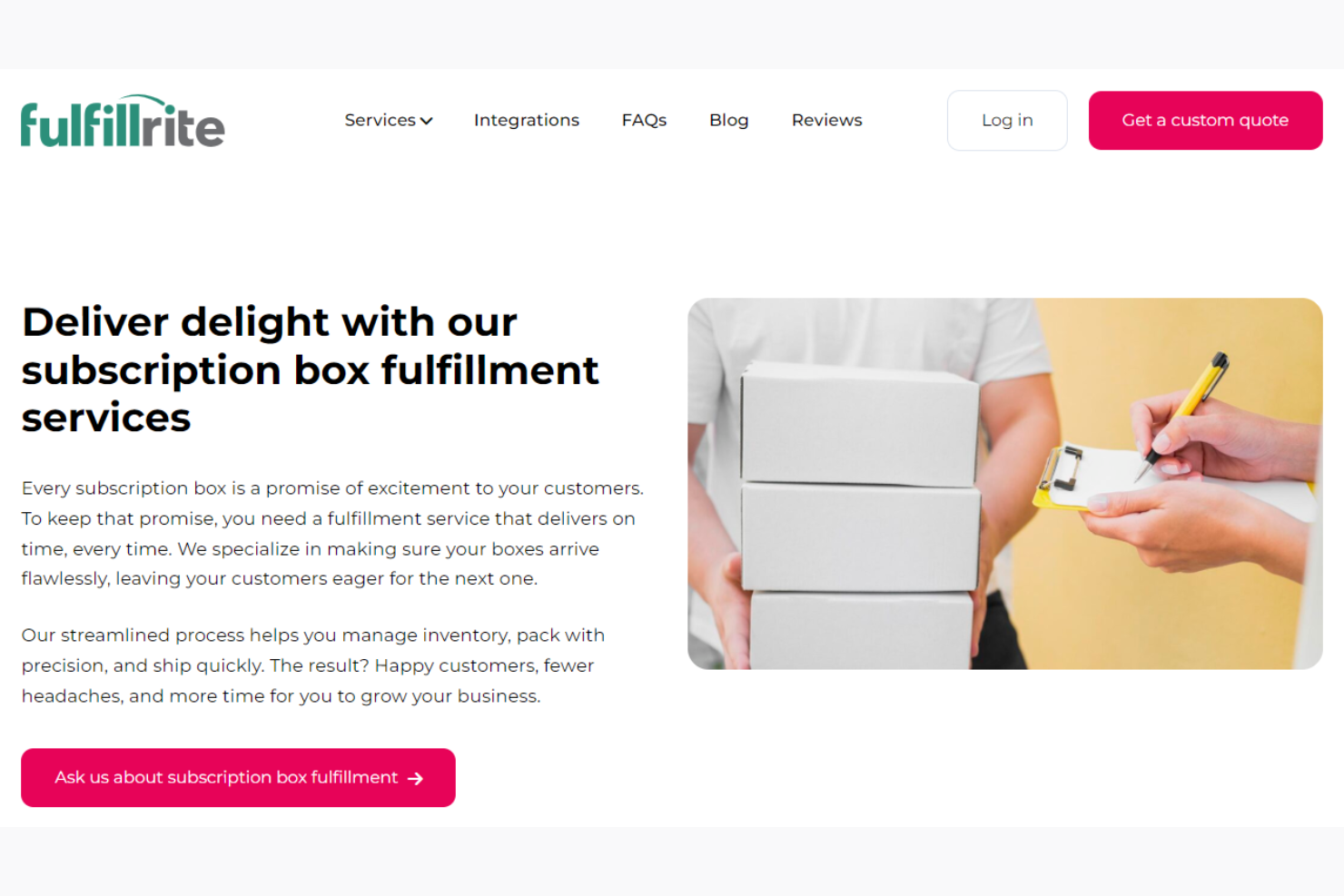 Fulfillrite screenshot - 10 migliori servizi di gestione logistica per box in abbonamento per 2026
