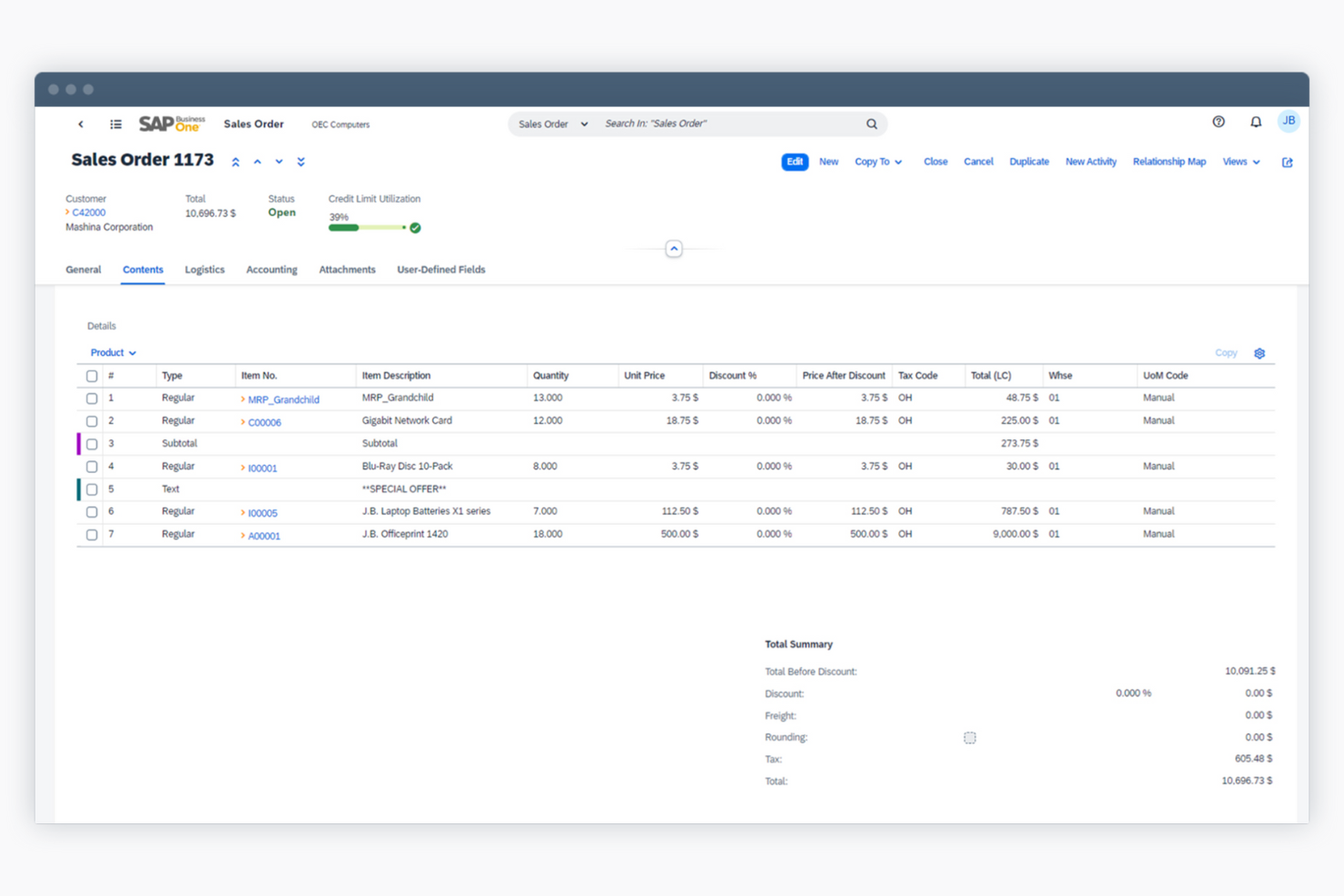 SAP Business One screenshot - 10 migliori software di contabilità con gestione dell’inventario 2026