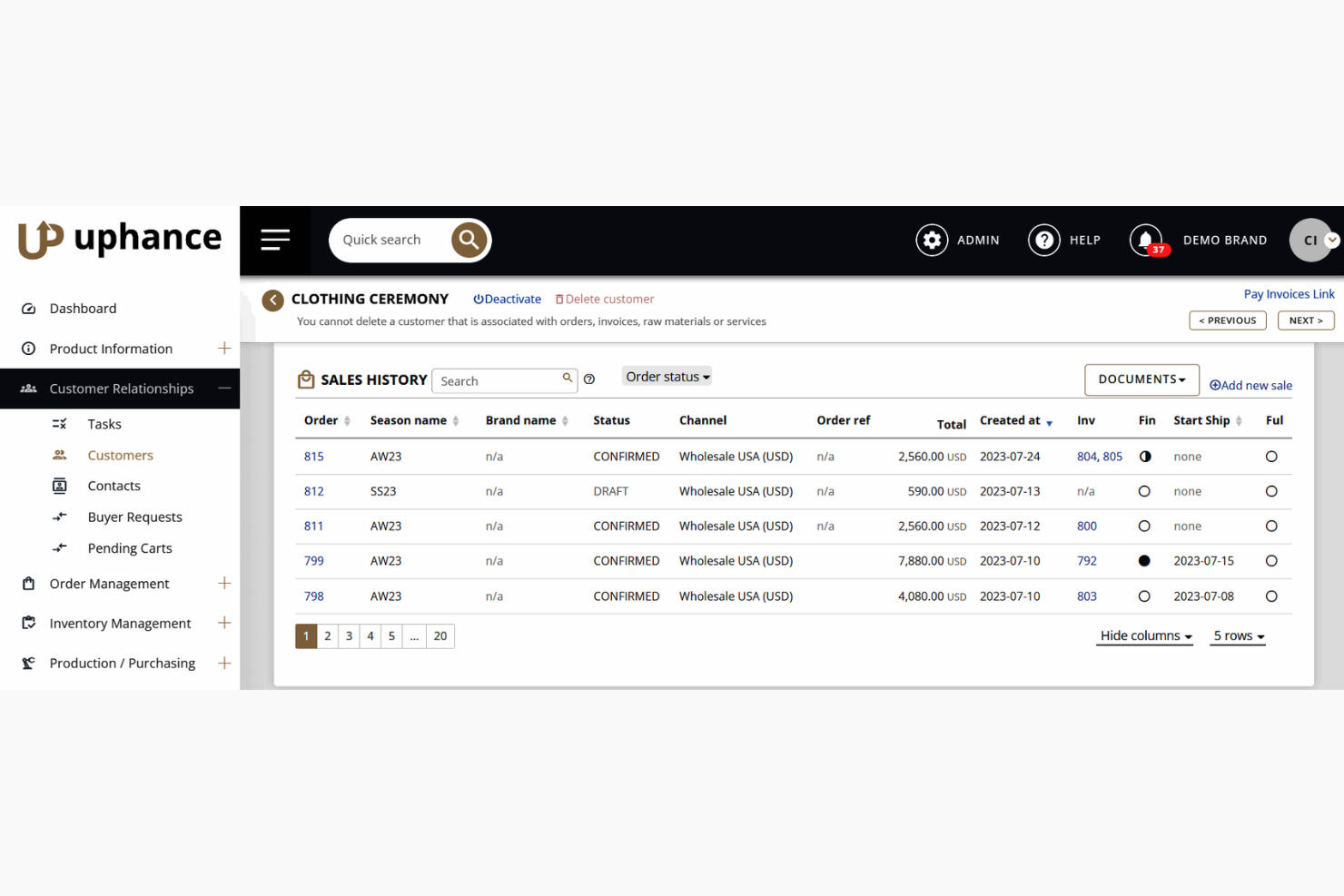 Uphance screenshot - 10 migliori strumenti per la gestione dell’inventario dell’abbigliamento per il 2026