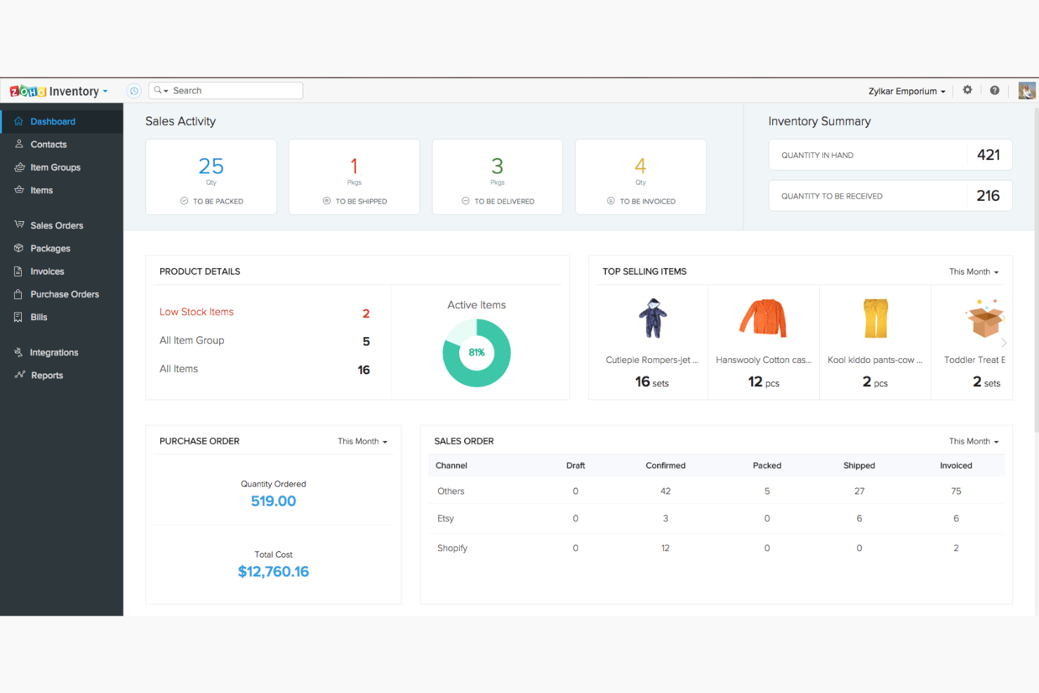 Zoho Inventory screenshot - 10 Mejores Programas de Gestión de Inventarios con IA para 2026