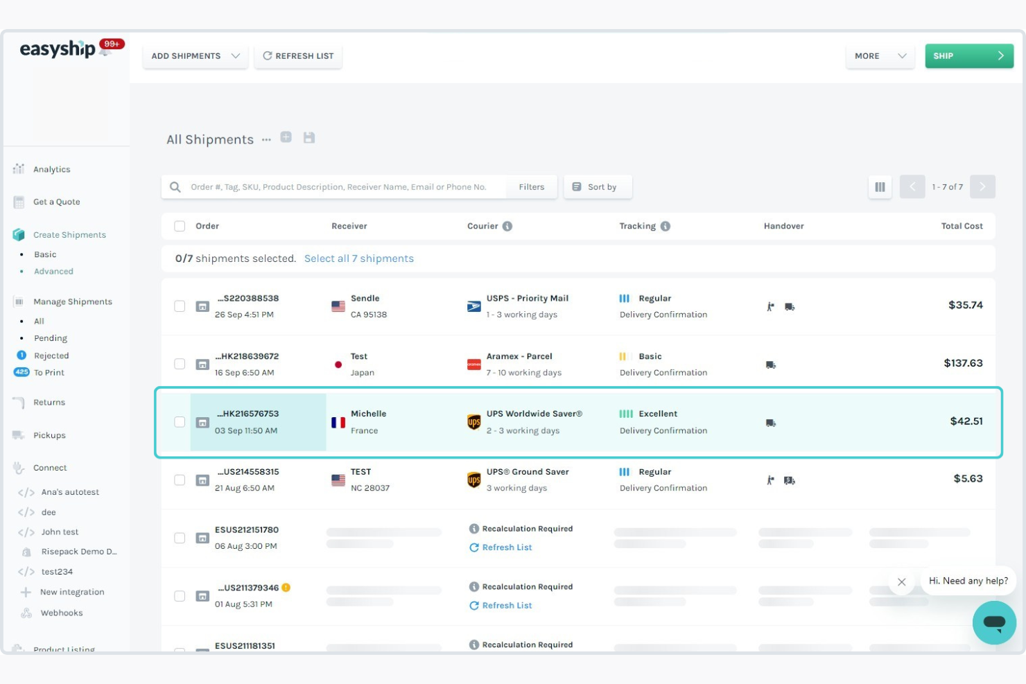 Easyship screenshot - Los 10 mejores programas de seguimiento de envíos clasificados para 2026