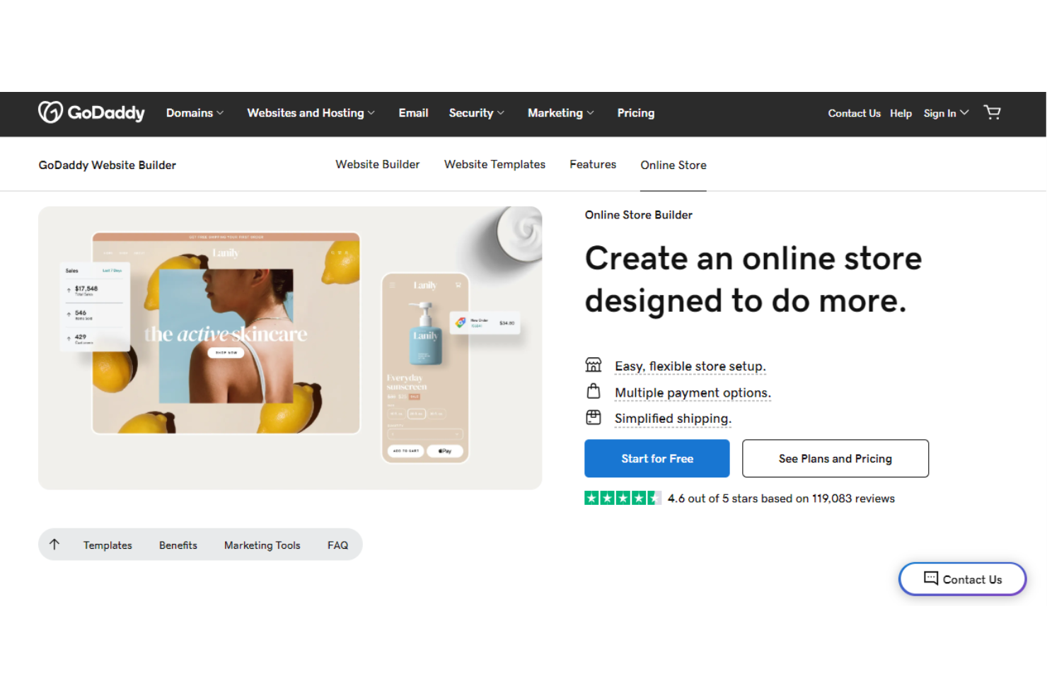 GoDaddy screenshot - Le 10 migliori alternative a Squarespace a confronto per il 2026