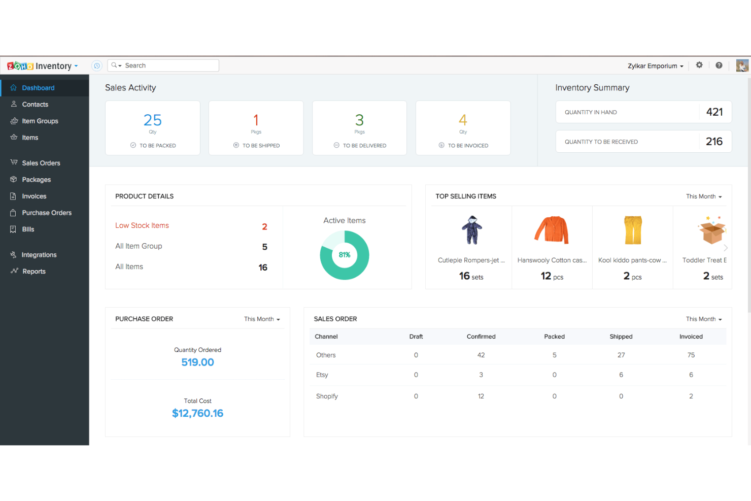 Zoho Inventory screenshot - Le 10 Migliori Soluzioni per la Gestione dell’Inventario Multicanale del 2026