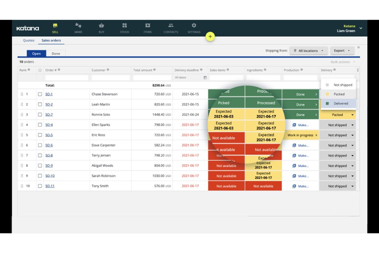 Katana screenshot - 10 Mejores Programas de Gestión de Inventario al por Mayor de 2026