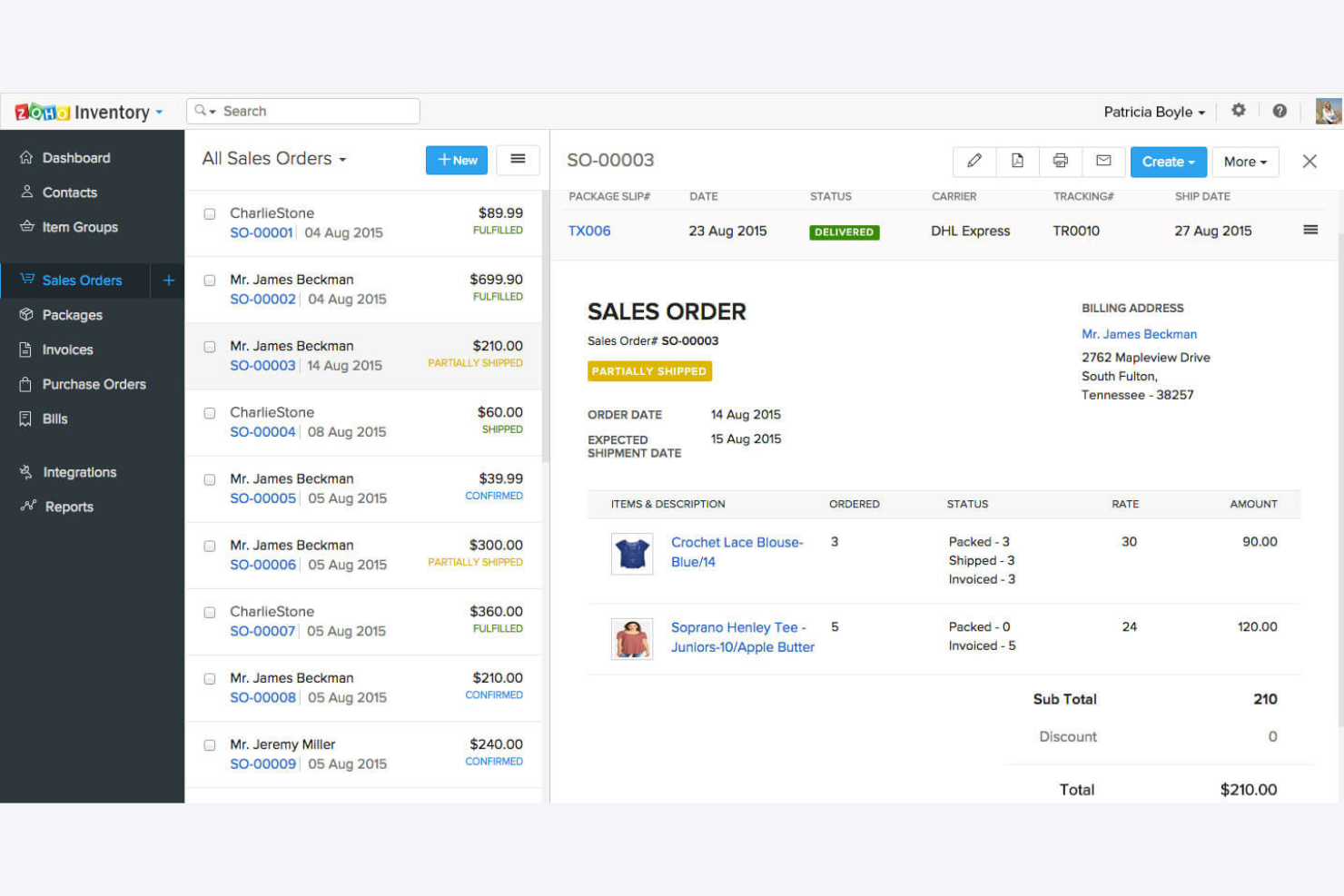 Zoho Inventory screenshot - 10 Migliori Software Gratuiti per la Gestione degli Ordini per il 2026