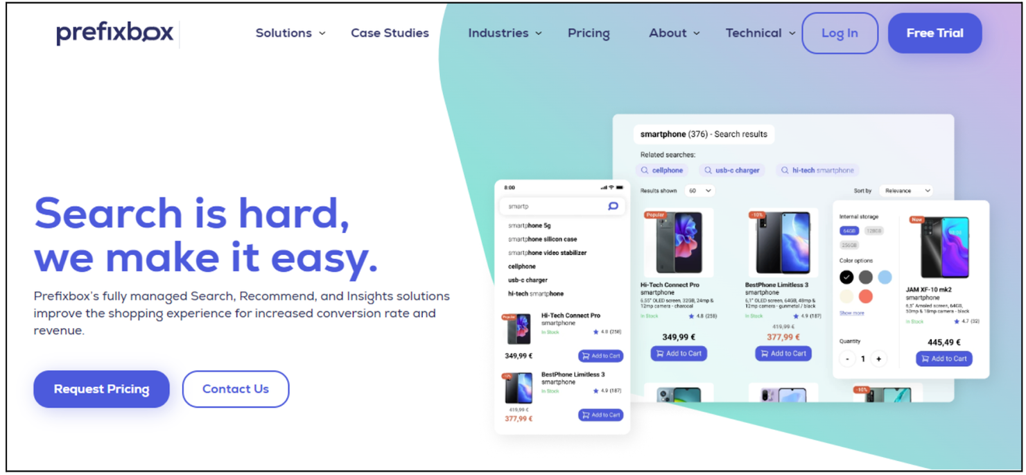 Prefixbox screenshot - Los 10 Mejores Software de Búsqueda para Comercio Electrónico Clasificados para 2026
