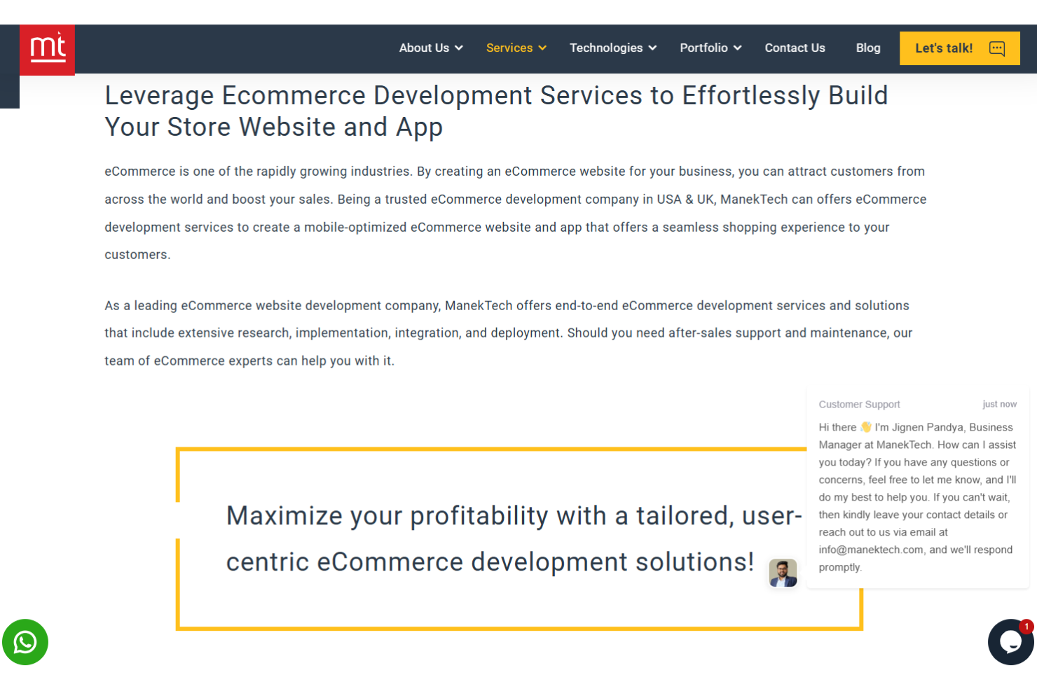ManekTech screenshot - 10 mejores empresas de desarrollo de comercio electrónico analizadas en 2026