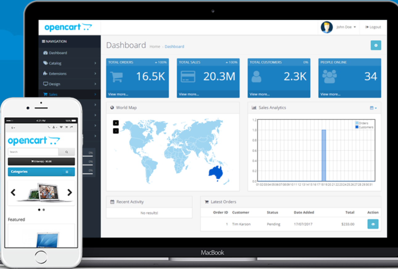 OpenCart screenshot - Le 10 Migliori Piattaforme Ecommerce per Abbigliamento Recensite nel 2026