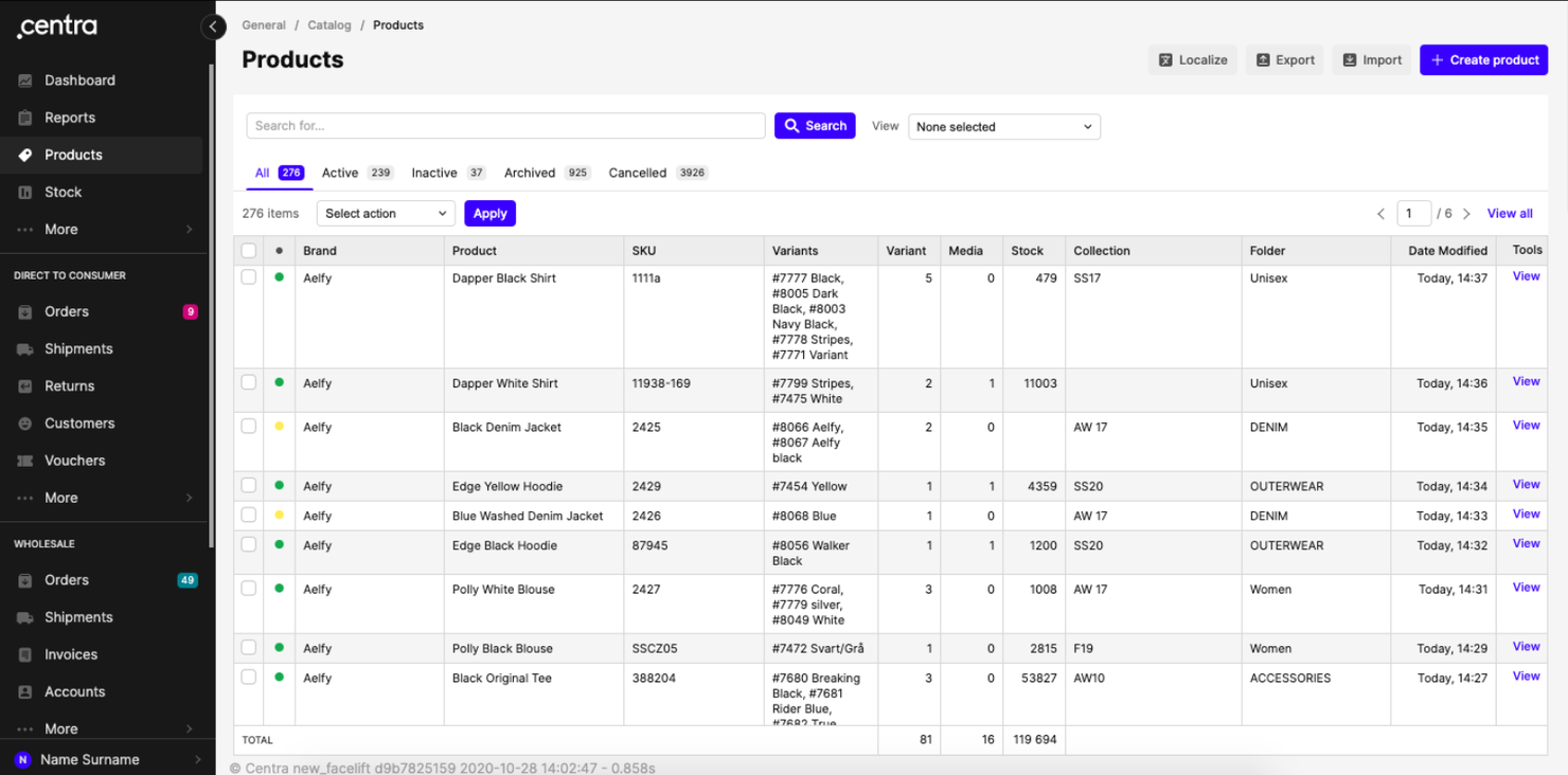 Centra screenshot - Le 10 Migliori Piattaforme Ecommerce per Abbigliamento Recensite nel 2026
