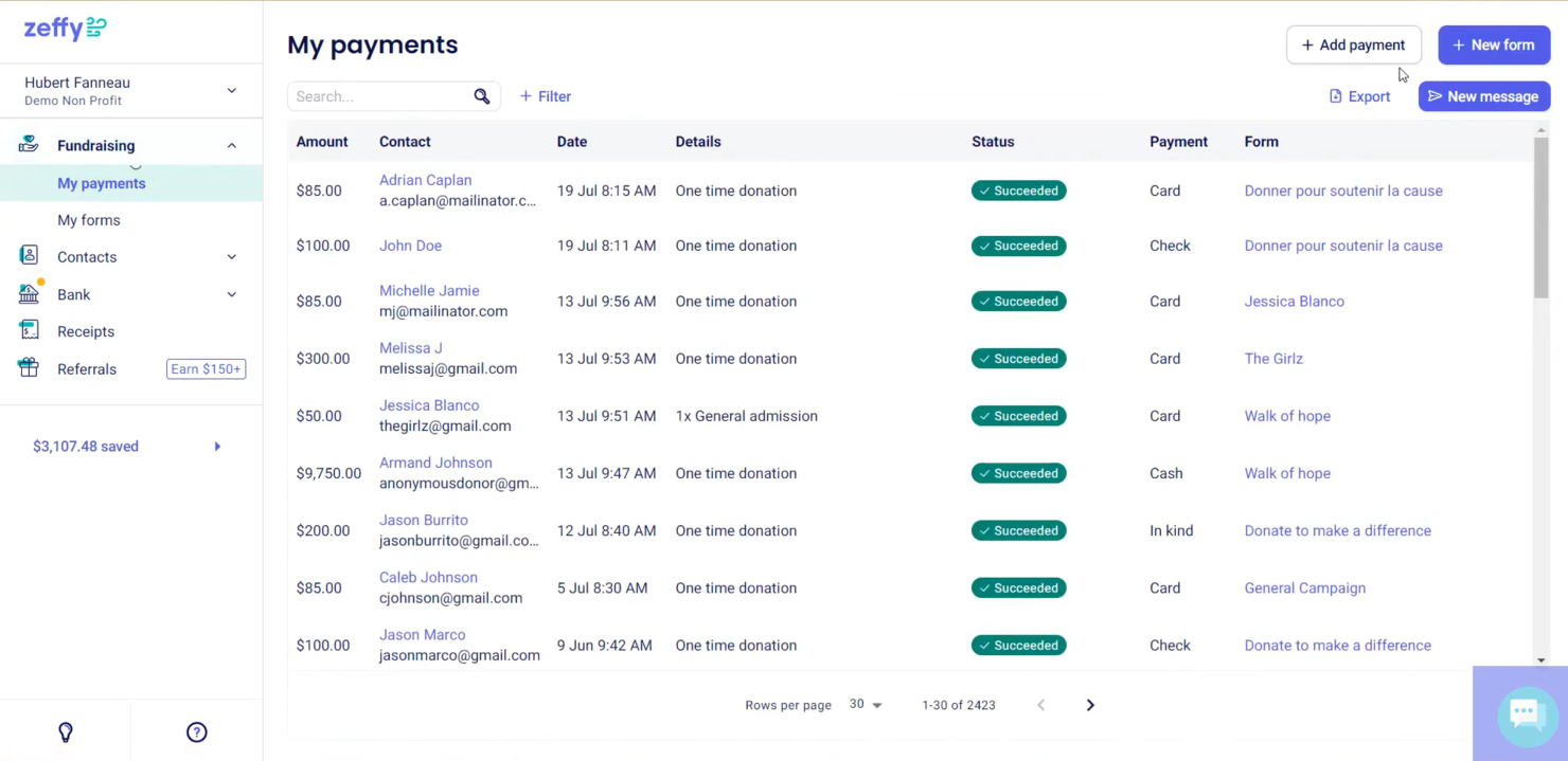 Zeffy screenshot - Las 10 mejores plataformas de comercio electrónico para organizaciones sin fines de lucro en 2026