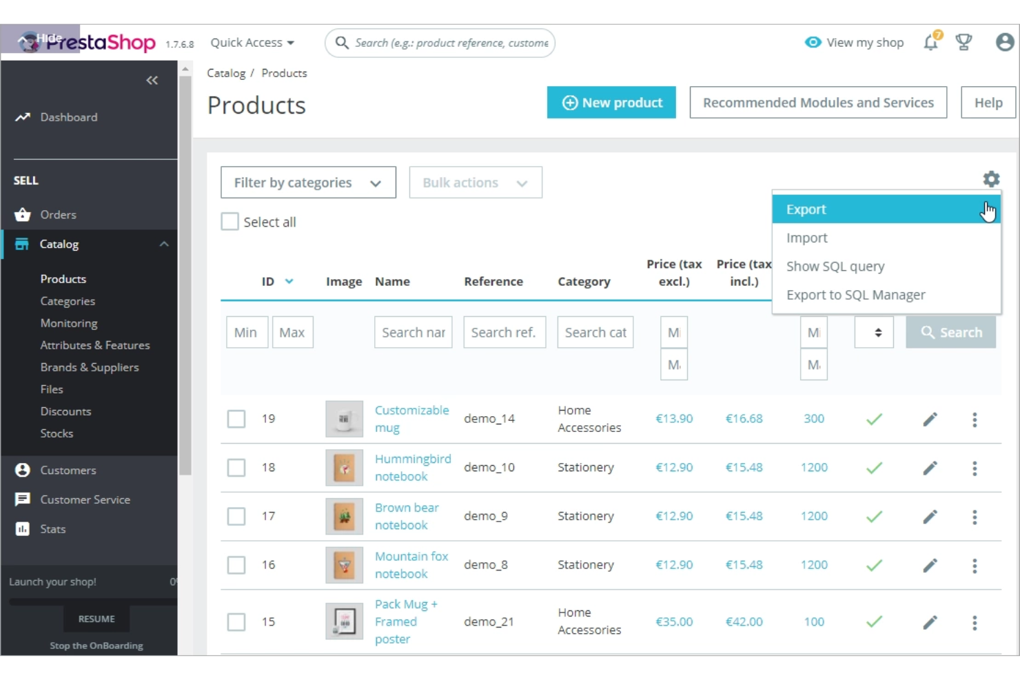 PrestaShop screenshot - Le 10 migliori piattaforme ecommerce per il print on demand nel 2026