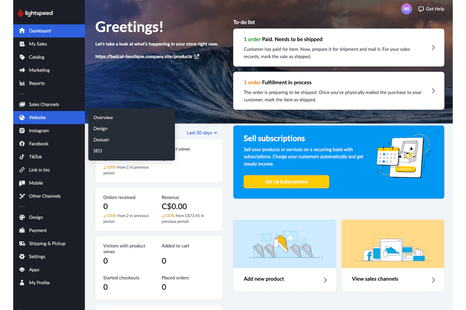 Lightspeed screenshot - Le 10 migliori piattaforme di commercio elettronico per startup recensite nel 2026