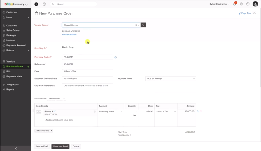 Zoho Inventory screenshot - I 10 migliori software per la gestione dell’inventario per il 2026