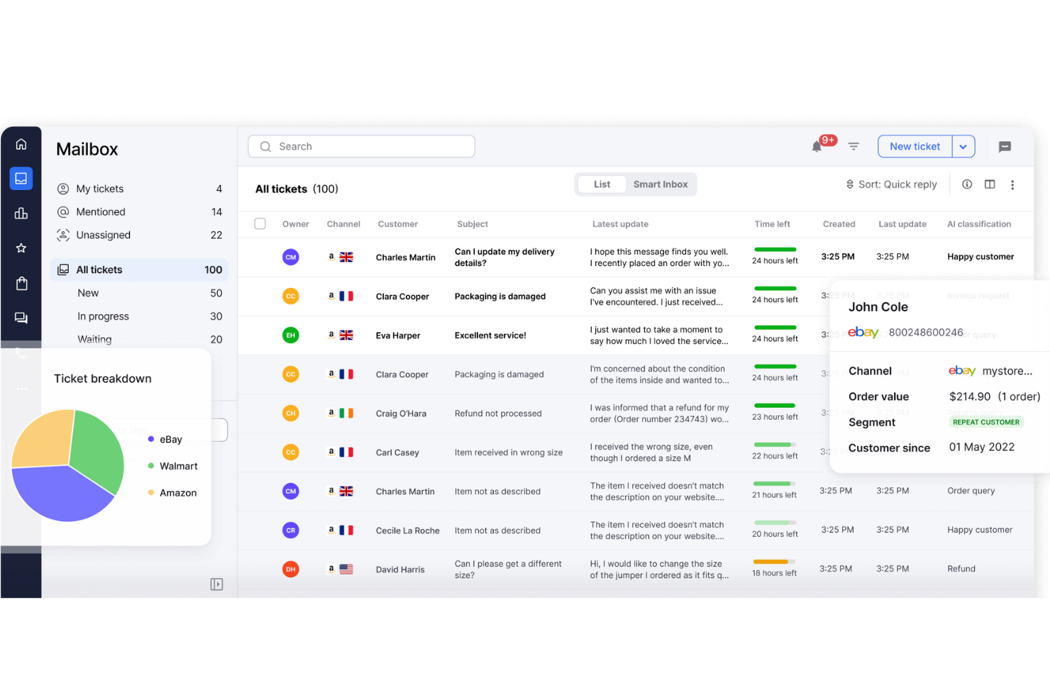 eDesk screenshot - 10 Mejores Software de Atención al Cliente para Comercio Electrónico en 2026