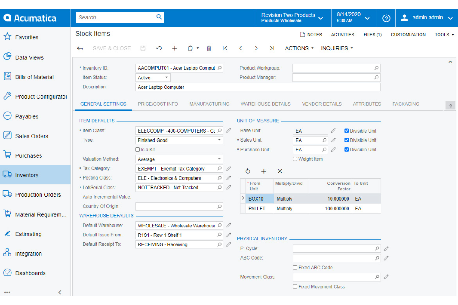 Acumatica screenshot - I 10 migliori software di gestione dell’inventario per ecommerce per il 2026