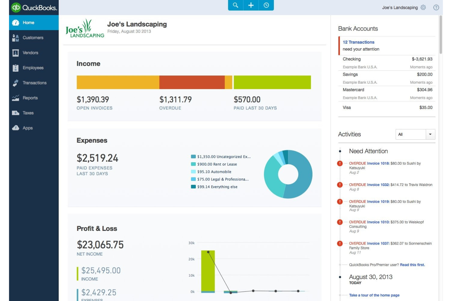 QuickBooks Online screenshot - I 10 migliori software di contabilità per ecommerce nel 2026