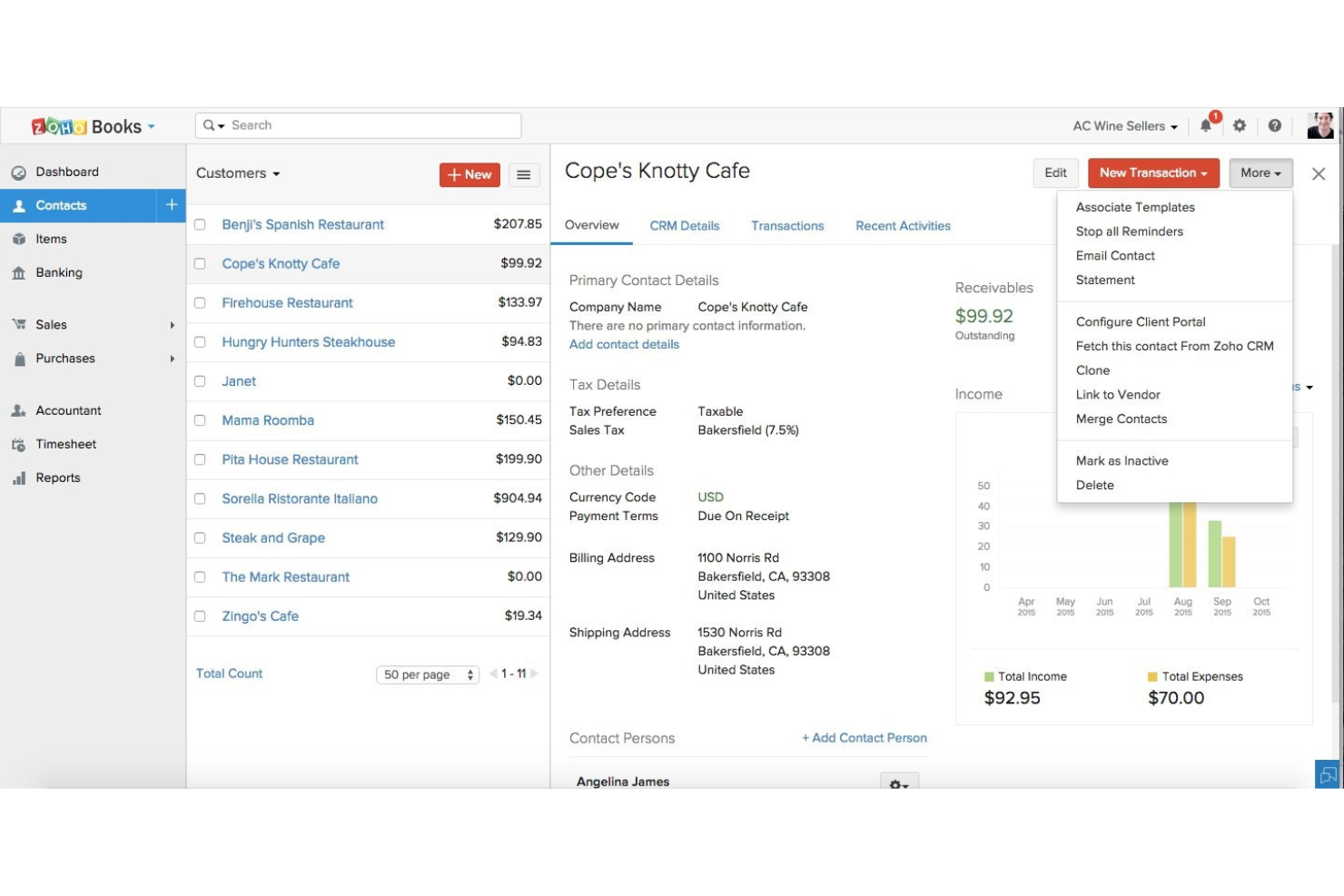 Zoho Books screenshot - Los 10 Mejores Software de Contabilidad para Ecommerce en 2026