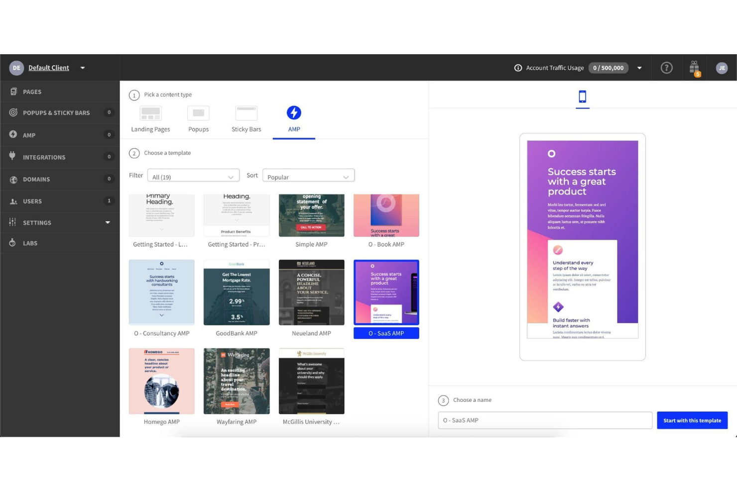 Unbounce screenshot - I 10 Migliori Costruttori di Landing Page per Ecommerce nel 2026