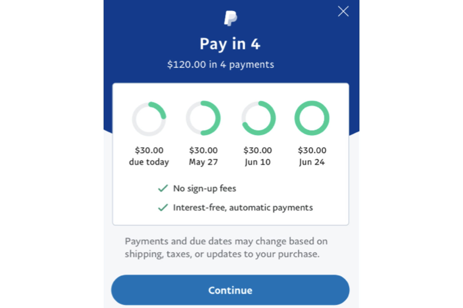 Paypal’s “Pay-in-Four” screenshot - 10 Mejores Plataformas de Compra Ahora y Paga Después en 2026