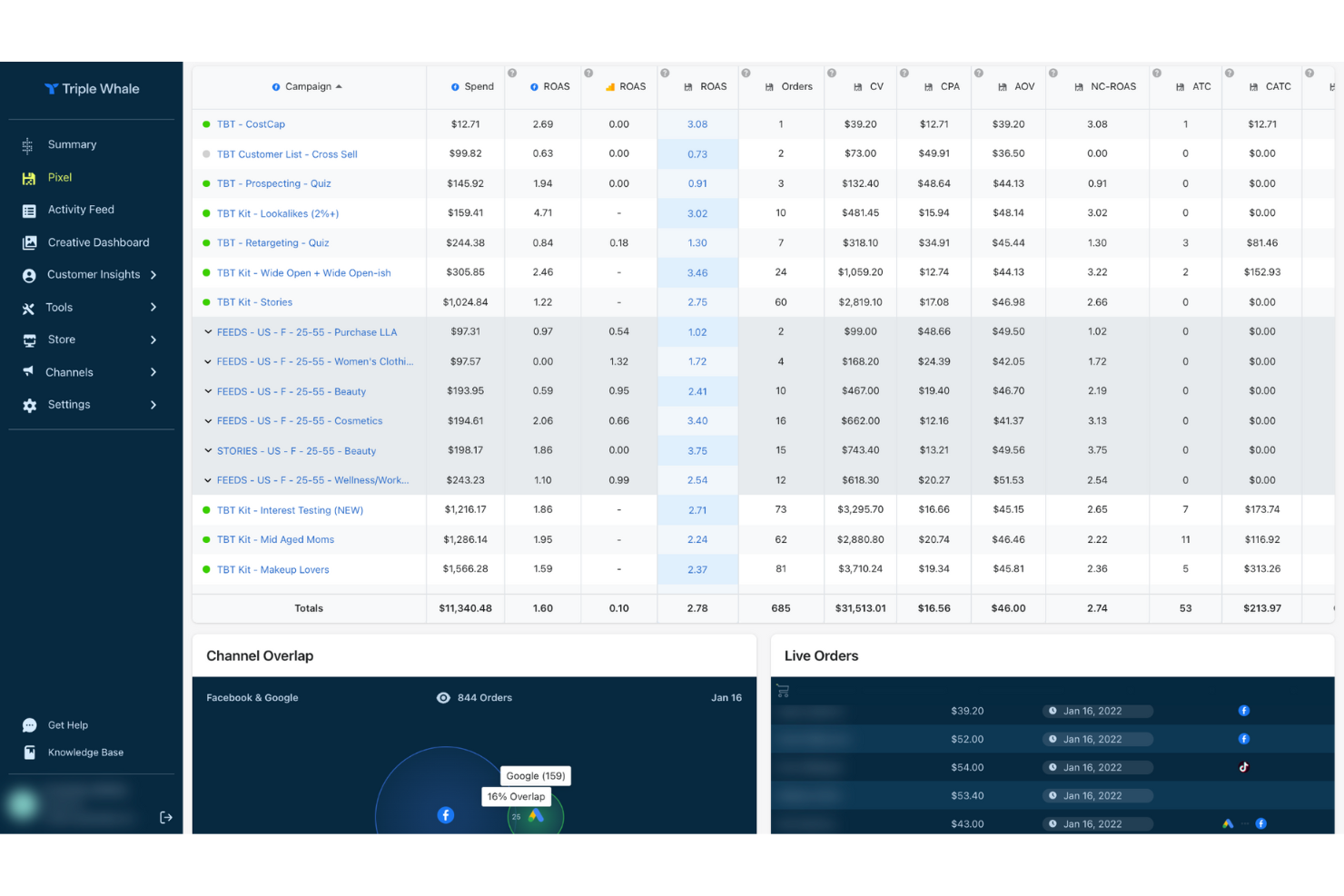 Triple Whale screenshot - Le 10 Migliori Software di Analisi per l’Ecommerce per Monitorare il ROI nel 2026