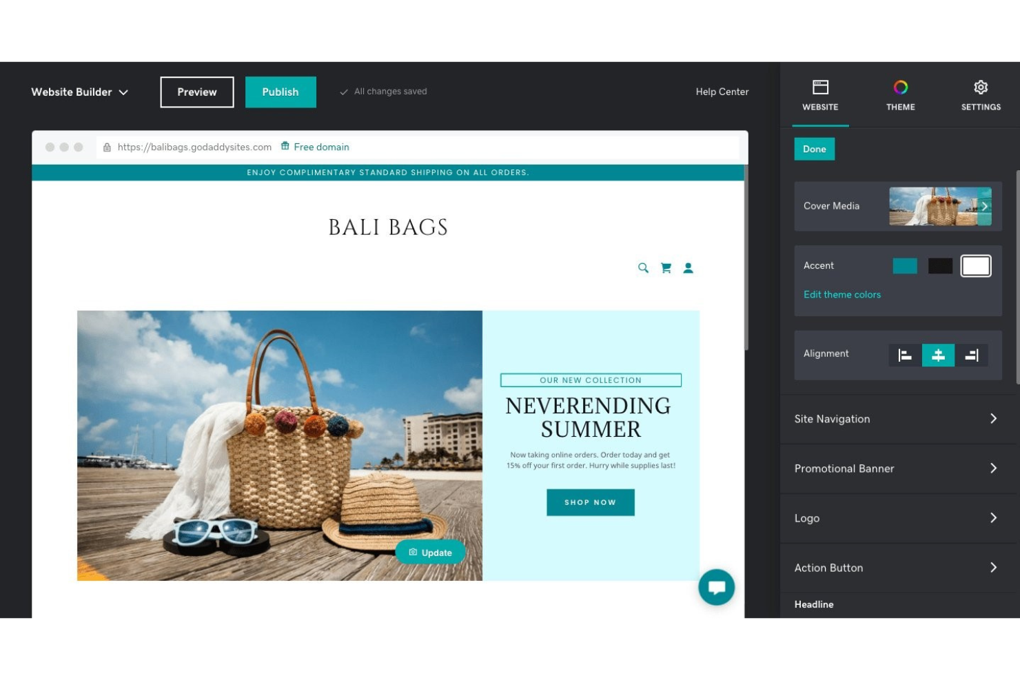 GoDaddy screenshot - I 10 migliori costruttori di siti ecommerce per il 2026