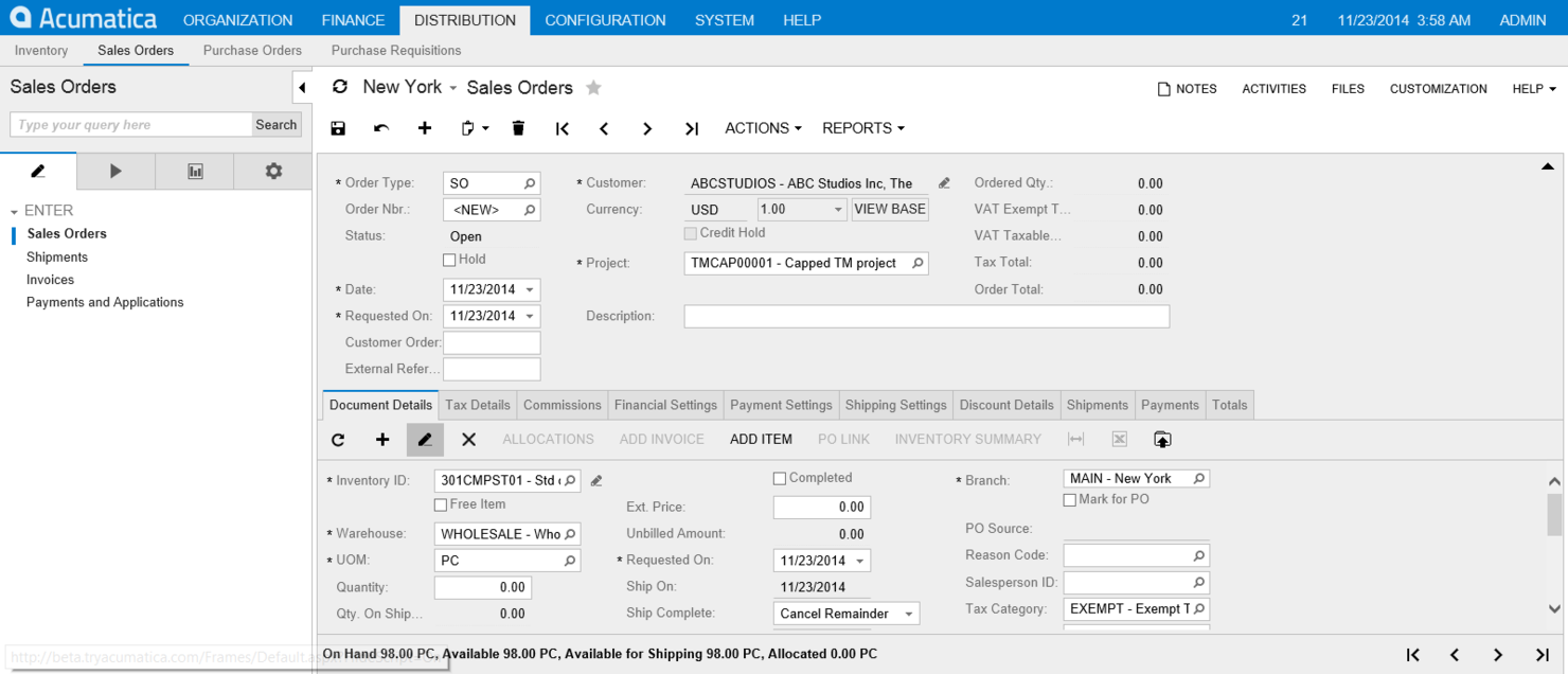 Acumatica screenshot - 10 Mejores Sistemas de Gestión de Pedidos para Escalar en 2026