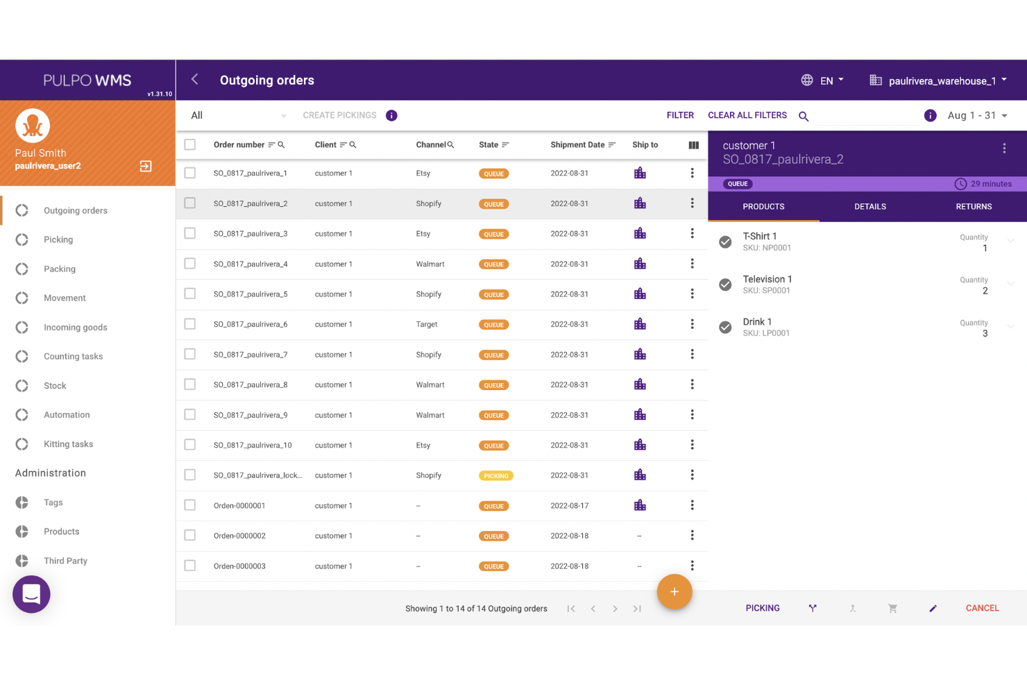 PULPO WMS screenshot - Le 10 Migliori Soluzioni Software per la Gestione del Magazzino nel 2026