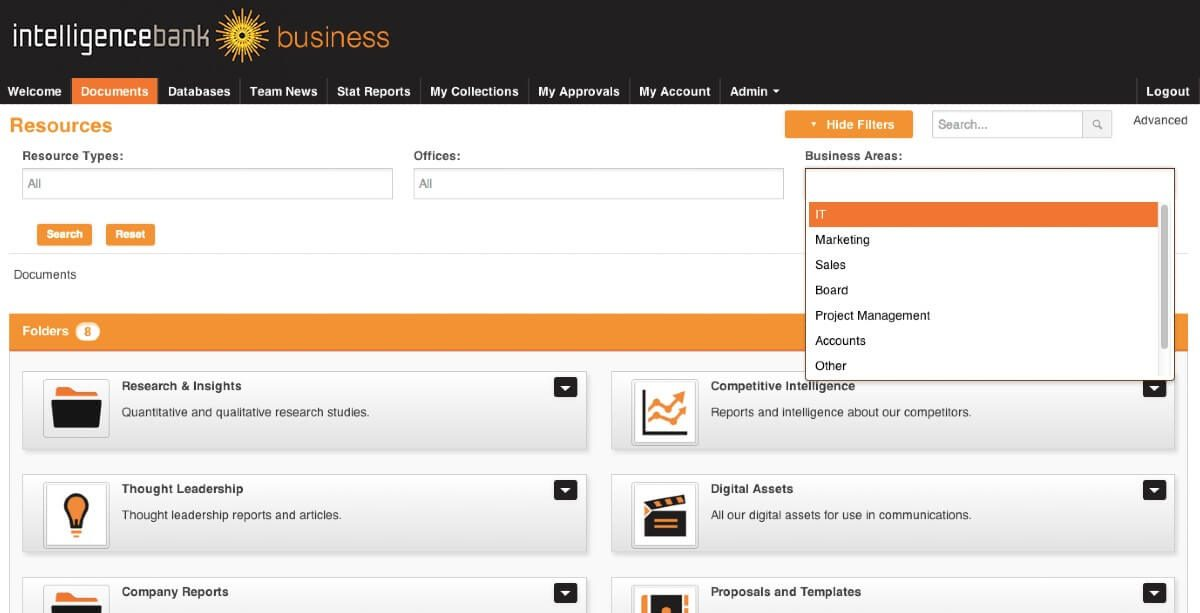 IntelligenceBank screenshot - Le 10 migliori soluzioni MRM per il marketing ecommerce nel 2026