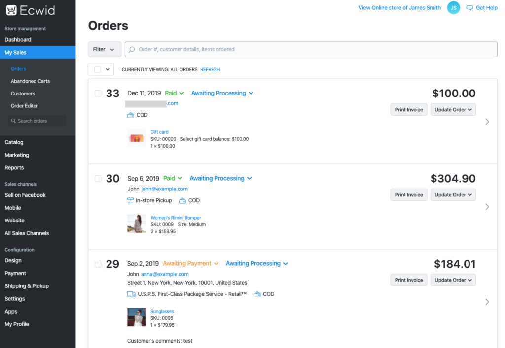 Ecwid screenshot - Le 10 Migliori Piattaforme Ecommerce Gratuite per PMI Nel 2026